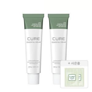 김정문알로에 큐어 에센셜 크림 50ml, 2개 + 증정(안티에이징 크림S 파우치, 2ml, 2개)