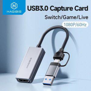 Hagibis USB 3.0 동영상 캡처 카드 HDMI USB 타입 c 호환 게임 그래버 레코드 ms2130 스위치 Xbox PS4 5용