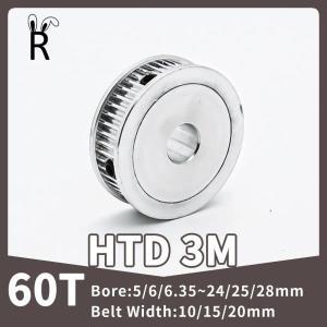 HTD 타이밍 도르래 톱니 60T, 3M 벨트 도르래 보어 5, 6/8 ~ 24, 25, 28mm 도르래 휠, 3M 벨트 폭 10, 15,