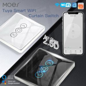 MOES 와이파이 RF433 스마트 2 5D 아크 유리 터치 커튼 스위치 롤러 블라인드 셔터용 라이프 투야 앱 알렉