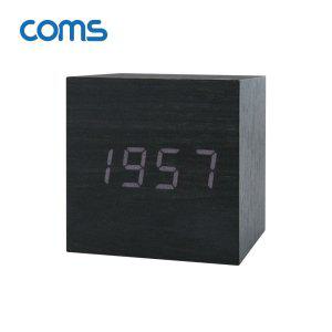 Coms 디지털 LED 나무 탁상시계 Black