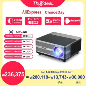 ThundeaL 1080P 와이파이 풀 HD 프로젝터, LED 2K 4K TV 비디오 영화, 스마트 폰, 홈 시어터, TD98 비머, 시네마 대형 스크린 무선 미러링 HD급 고해상도 LED 빔프로젝터 TD98W TD98 빔프로젝터 4k 안드로이드 한국어