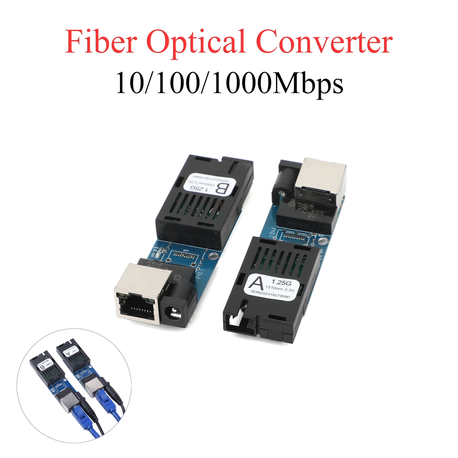 미니 기가비트 광섬유 미디어 컨버터, 단일 모드, UPC, APC SC 포트, 10, 100, 1000Mbps, 3km, 1 쌍