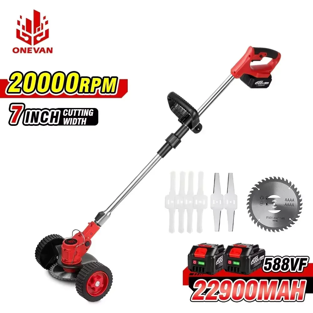 ONEVAN 전기 잔디 예초기 무선 잔디 트리머, 접이식 조절식 정원 전동 공구, Makita18V 배터리용, 2500W, 20000RPM