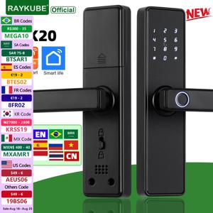 RAYKUBE K20 생체 인식 지문 문짝 잠금 전자 문짝 잠금 장치, Tuya 앱, IC 카드, 암호, 키 잠금 해제, 9 개 언어, 2024 신제품