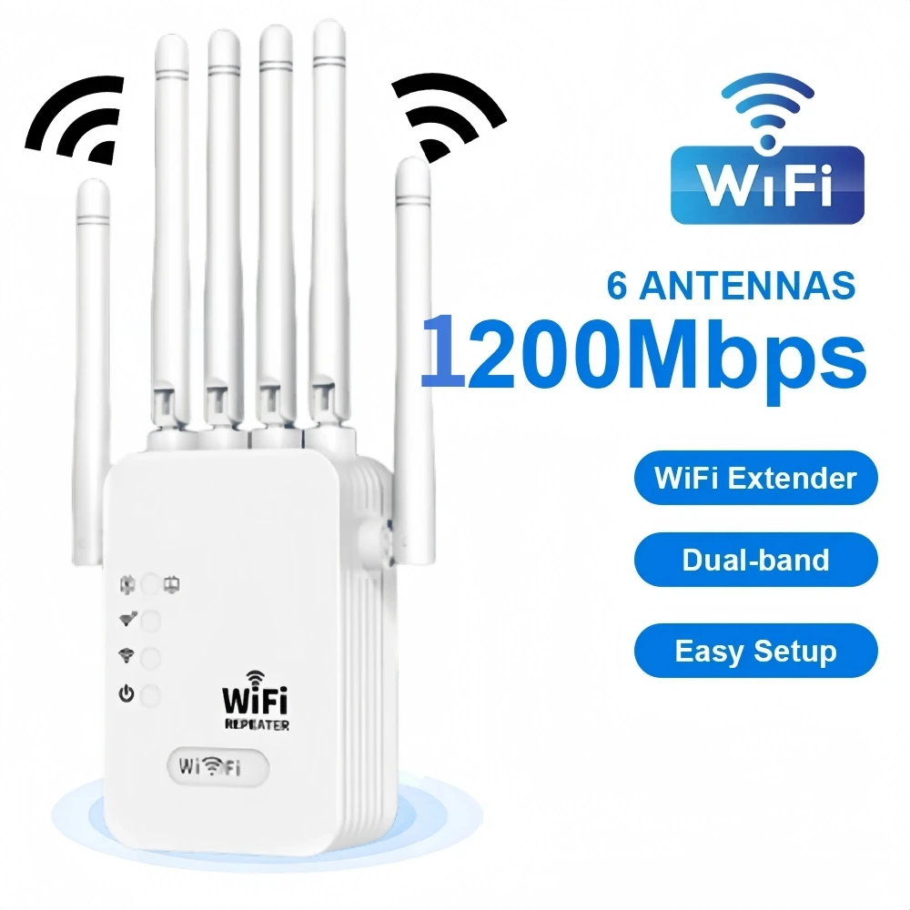 1200Mbps 무선 와이파이 리피터, 듀얼 밴드 신호 증폭기, 2.4GHz, 5GHz 와이파이 인핸서, 가정 및 소규모 사무실용