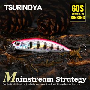 TSURINOYA-60S 싱킹 미노우 낚시 루어 DW67 60mm 6.1g, 인공 하드 베이트, 파이크베이스, 송어, 저크 베이트, 리버 워 블러, 크랭크베이트