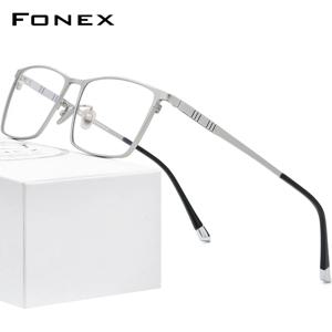 FONEX 순수 티타늄 안경테, 남성용 사각 안경테, 클래식 풀 안경테, F85641, 2020 신제품