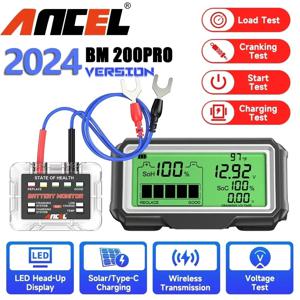 ANCEL BM200 PRO 12V LED 자동차 배터리 테스터 모니터 헤드업 디스플레이 방수 SOH SOC 2차전지 용량 분석기