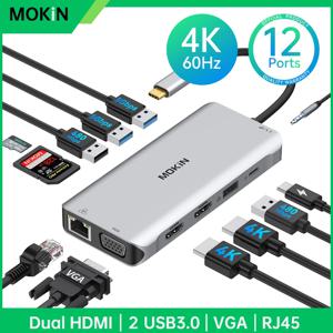 MOKiN USB C 허브, USB 3.0 도킹 스테이션, RJ45 기가비트 이더넷, USB C타입-HDMI 어댑터, 맥북 에어 프로 M1 M2 SD TF 리더기