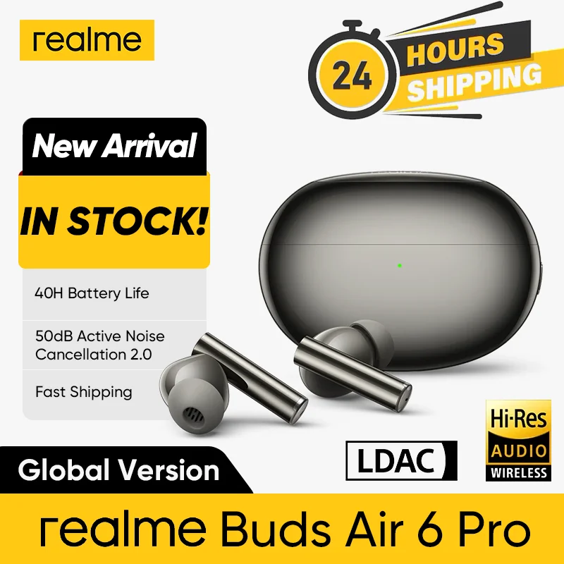 Realme 버즈 에어 6 프로 이어폰, 글로벌 버전, 블루투스 5.3, 20H 배터리, 고해상도 LDAC, 50dB 소음 감소, 2.0 무선 헤드폰