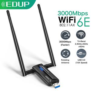 EDUP 와이파이 6E 무선 네트워크 카드, 3000Mbps USB 3.0 와이파이 어댑터, 트라이 밴드, 2.4G, 5G, 6G, 고이득 안테나, 와이파이 리시버 동글