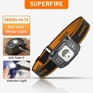 SUPERFIRE HL75 미니 LED 충전식 헤드램프, 고출력 LED 손전등, USB C 센서 헤드라이트, 작업용 휴대용 낚시 램프