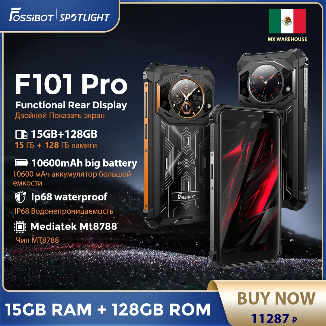 Fossibot F101Pro 보강 스마트폰 15GB+128GB 안드로이드 13 IP68 방수폰 10600mAh NFC 휴대전화 글로벌 버전