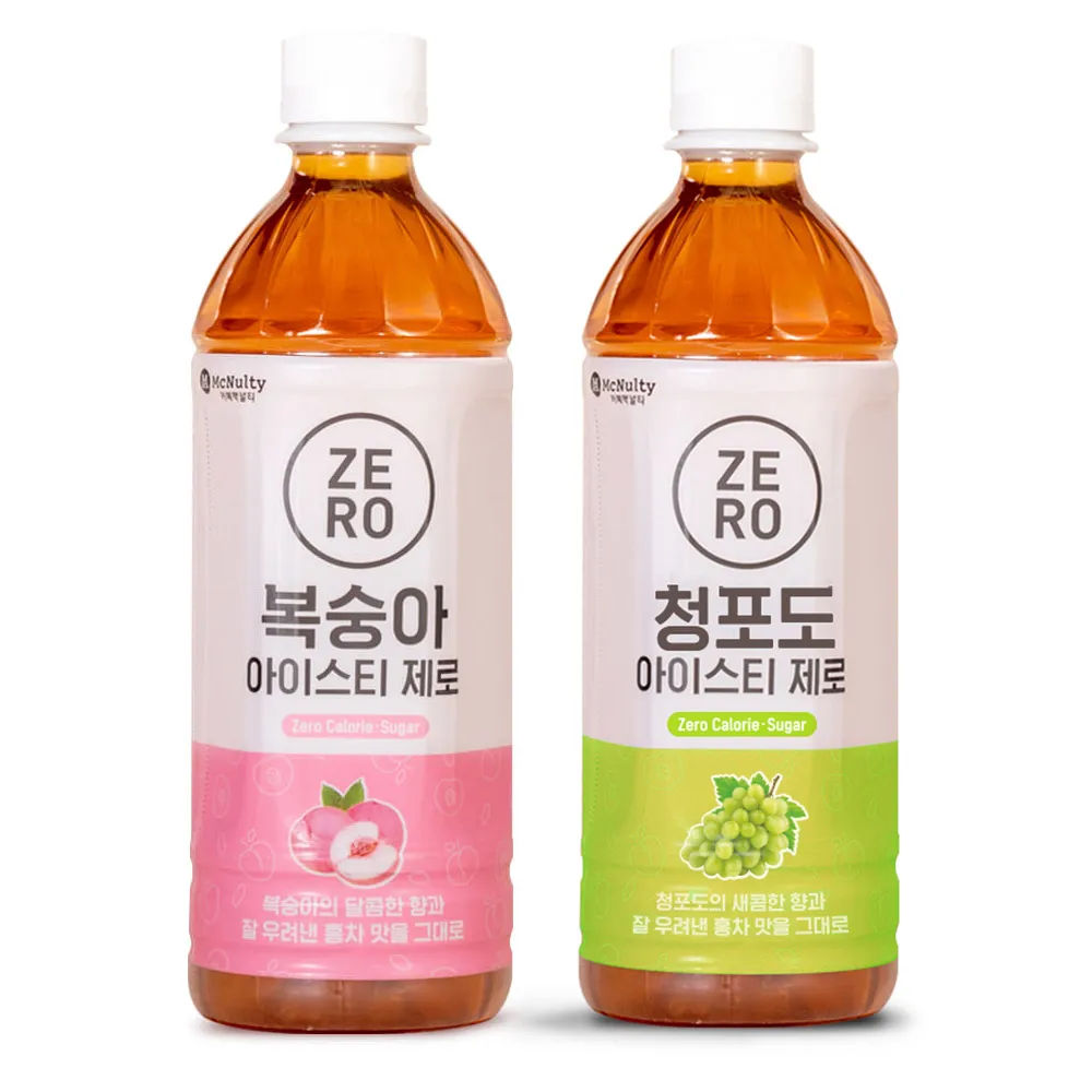 맥널티 아이스티 제로칼로리 음료 500ml (복숭아12개입+청포도12개입)