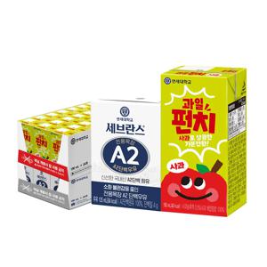 [연세] 세브란스 A2 단백우유 125ml 24팩+과일펀치 사과 주스 190ml 24팩