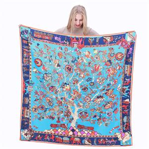 LESIDA-순수 실크 스카프 대형 숄 스톨 트리 프린트 스퀘어 스카프, Echarpes Foulards Femme Wrap Bandanas 130*130CM 1303