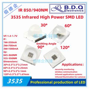 3535 IR SMD LED 고출력 적외선 IR 850nm 940nm LED, 1W, 2W, 3W, 30 °, 60 °, 90 °, 120 °, 10 개