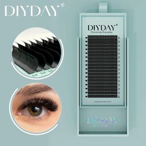 DIYDAY 개별 속눈썹 익스텐션, 긴 길이 클래식 속눈썹 연장 트레이, 매트 블랙 소프트 밍크 인조 속눈썹 도매