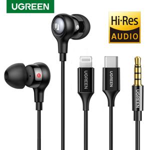 UGREEN-유선 이어폰 3.5mm 소음 차단, 마이크 탑재, 아이폰 샤오미 헤드폰용 USB c타입 라이트닝