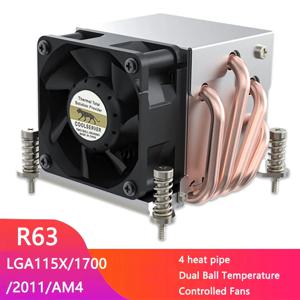 COOLSERVER R63 2U 서버 CPU 쿨러, 4 열 파이프 워크스테이션 라디에이터 컴퓨터 냉각 선풍기, LGA2011 1700 115X AMD AM4 AM5 용