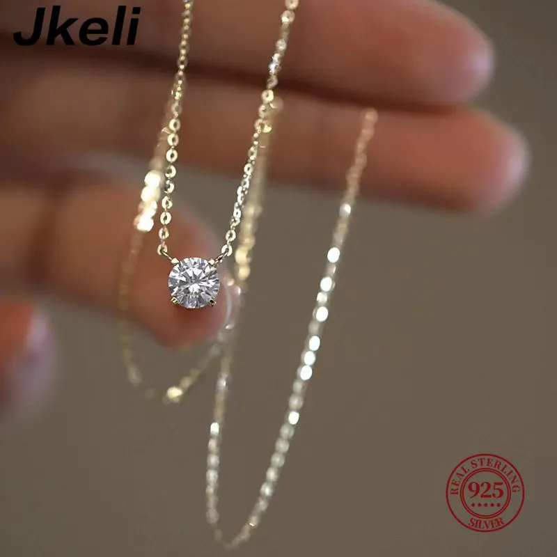 Jkeli S925 퓨어 실버 18k 골드 펜던트, 다기능 싱글 다이아몬드 목걸이, 6 발톱 지르콘 목걸이, 여성용 선물