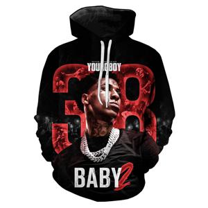 남녀공용 래퍼 YoungBoy 3D 프린트 스웻셔츠, 후드 오버사이즈 후드티, 패션 키즈 풀오버 스웻셔츠, 운동복 코트