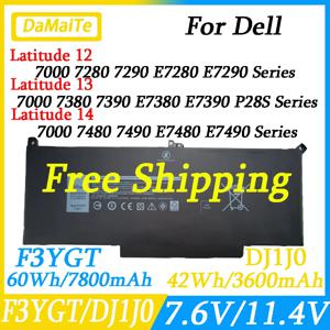 F3YGT DJ1J0 노트북 배터리, 델 7480 2X39G 위도 12 7000 7280 7290 E7280 E7290 E7380 E7390 13 7000 7380 7390 14 7480 7490