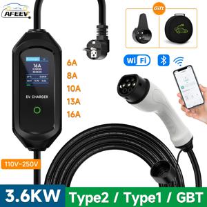 AFEEV 휴대용 EV 충전기 타입 2 IEC62196-2 EVSE 고속 충전 케이블 타입 1 SAE J1772 전기차 충전기 GB/T 월박스, 3.6KW 16A