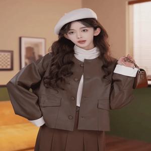 Mifire 여성용 짧은 Pu 가죽 자켓 봄 가을 크롭 탑 트렌디 한 하이 엔드 Feelle 가죽 자켓 Petite Couture