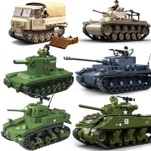 KV2 PanzerVI 셔먼 밀리터리 탱크 미군 Quan Guan WW2 전쟁 무기 군인 피규어 모델 빌딩 블록 브릭, 어린이 장난감