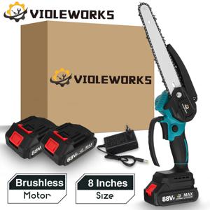 VIOLEWORKS 브러시리스 전기 무선 체인 톱, 휴대용 충전식 가지 치기 목재 전동 공구, Makita 18V 배터리용, 8 인치