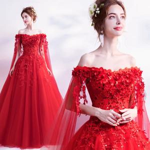 CloverBridal 로맨틱 꽃 장미 오프 숄더, Watteau 기차 성인식 드레스, 2023 꽃 레이스 아플리케, 볼 가운, WQ9745