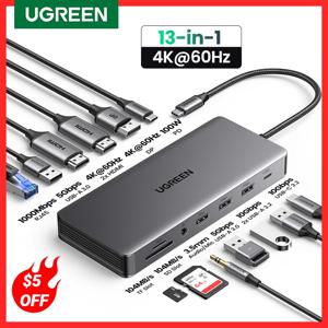 UGREEN USB C 도킹 스테이션, 13 인 1, 4K 트리플 디스플레이, 듀얼 HDMI, 10Gbps USB C 허브, 100W PD SD/TF, 맥북 프로 에어 델 XPS용