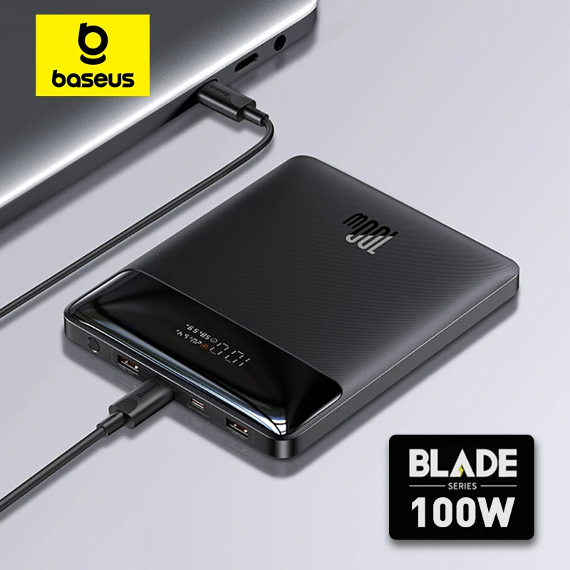 Baseus 고속 충전 보조 배터리, 휴대용 외부 배터리 충전기, 100W, 20000mAh, C 타입 PD, 100W 케이블 포함