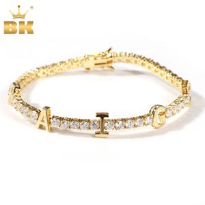 BLING KING 커스텀 네임 레터 팔찌, 다채로운 CZ DIY 레터 목걸이, 힙합 쥬얼리, 선물용, 3mm 테니스 체인