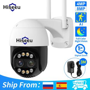 Hiseeu 4K 8MP PTZ Wifi IP 카메라 8X 줌 실외 3.6+12mm 듀얼 렌즈 야시 인체 감지 비디오 감시 카메라