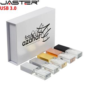 JASTERS-usb 플래시 펜 드라이브 3.0 크리스탈 스틱 인쇄 사용자 정의 로고, 4GB 8GB 16GGB 32GB 64GB 128GB 투명 유리 선물 pendrive