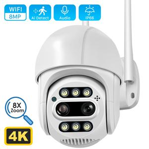 ANBIUX 8 배 줌 듀얼 렌즈 인간 감지 CCTV 카메라, 4K PTZ IP 카메라, 4MP 야외 CCTV, 와이파이 비디오 감시 카메라, ICSEE 앱