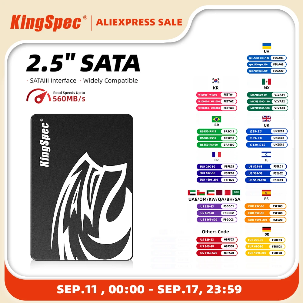 KingSpec SATA SSD 하드 드라이브, 노트북 내장 하드 드라이브, PC용 HDD 하드 디스크, 128GB, 256GB, 512GB, 1TB, 2TB, 480GB, 960GB, SATA3 디스크