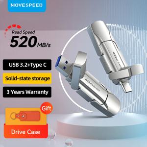 MOVESPEED USB 3.2 솔리드 스테이트 펜 드라이브, 520 MB/s 고속 USB C 타입 플래시 드라이브, 1TB 512GB 256GB 128GB USB 2 세대 펜드라이브 플래시