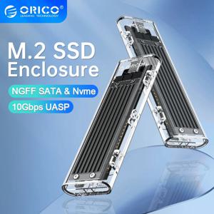 ORICO M2 SSD 케이스, M.2 NVME SSD 인클로저, M.2 to USB C 투명 하드 드라이브 인클로저, NVME PCIE NGFF SATA M/B 키 SSD 디스크용