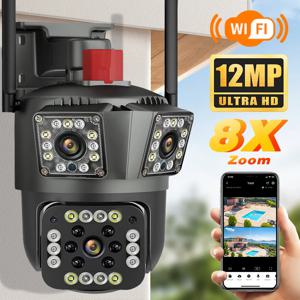 보안 보호 모션 인체 감지 야외 IP CCTV 생존, HD 8MP PTZ 와이파이 4K 카메라, 6K 12MP 3 화면, 8X 줌