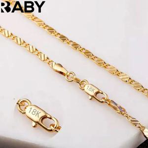 패션 18k 골드 목걸이, 2mm, 16, 18, 20, 22, 24, 26, 28/30 인치, 사이드 체인 목걸이, 남성 주얼리 실버 목걸이