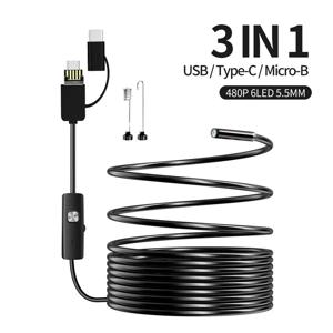 안드로이드 내시경 카메라, 마이크로 USB C 타입 보어스코프 미니 카메라, 샤오미 PC용 방수 LED 자동차 검사, 5.5mm, 7mm, 3 in 1