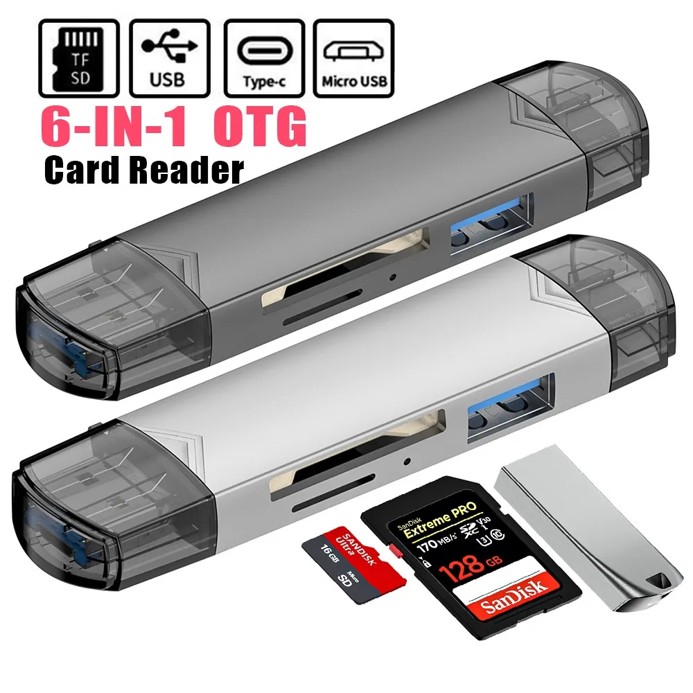 OTG C타입 SD TF 카드 리더기, 6 in 1 USB 3.0 마이크로 USB 플래시 드라이브 어댑터, 5Gbps 고속 전송, 다기능 카드 리더기