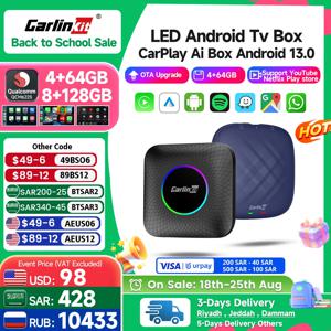 Carlinkit Ai 박스 안드로이드 13 LED 무선 안드로이드 자동차 및 카플레이 스마트 TV 박스, QCM6225 지지대 유튜브 넷플릭스 자동차 액세서리