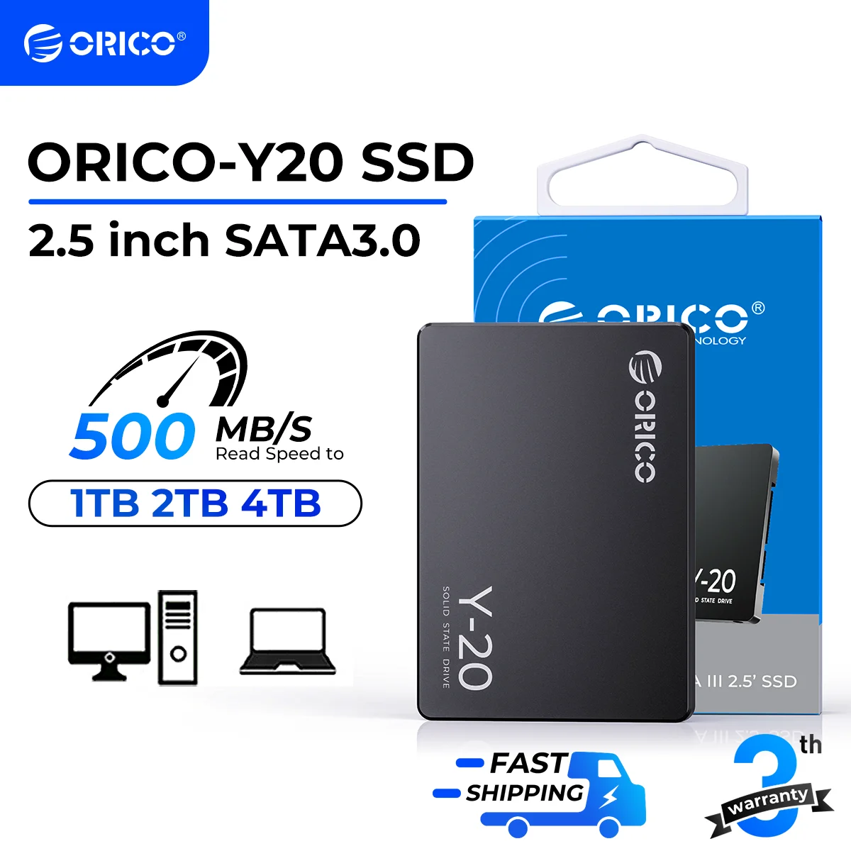 ORICO SATA III SSD 2.5 인치 내장 솔리드 스테이트 드라이브, PC 노트북 데스크탑 Y20 업그레이드용, 3D NAND 512GB, 1TB, 2TB, 4TB, 최대 550 MB/s