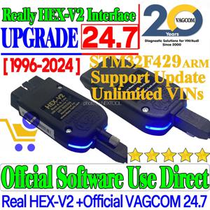 폭스바겐용 인기 있는 리얼 V2 HEX V2 인터페이스 VCDS VAG COM 업데이트 24.7, 아우디 스코다 좌석 다국어 자동차 오토콤 진단 도구