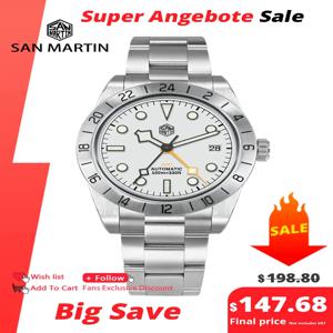 San Martin 남성용 자동 기계식 GMT 시계, NH34 스테인리스 스틸 스포츠 시계, 사파이어 야광 방수, 39mm, Relogio, 신제품